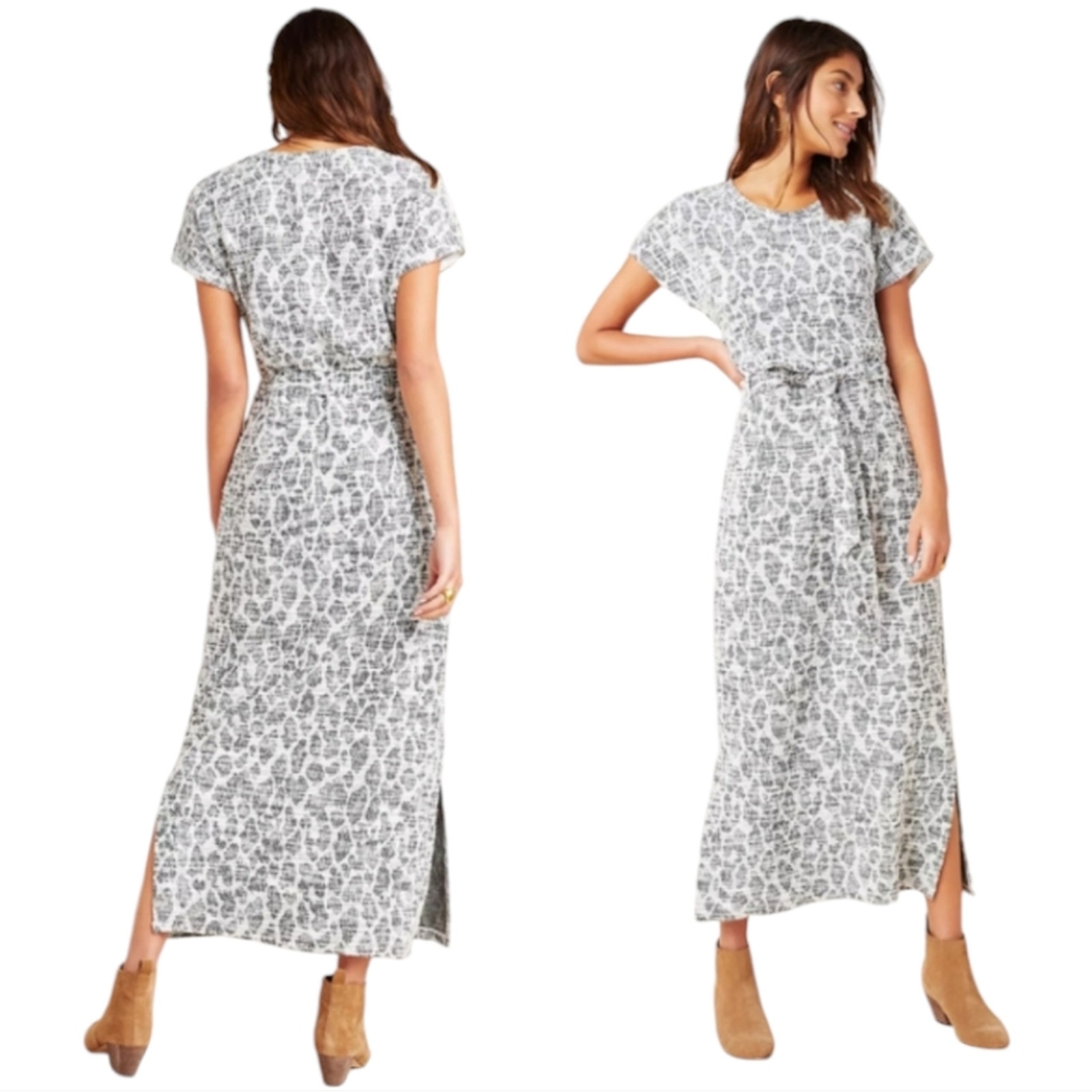 Nwt Anthropologie Dolan Left Coast Taleen Textured Leopard Print Midi Dress Xs